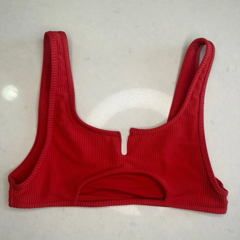 Frankies Bikinis Red Cole Cutout Ribbed Bikini Set Luxury Swim M/L